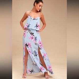 Lulus Blue Floral Print Maxi Dress